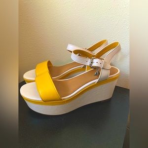 Coach Yellow and Cream White Platform Wedge Sandals size 6.5B